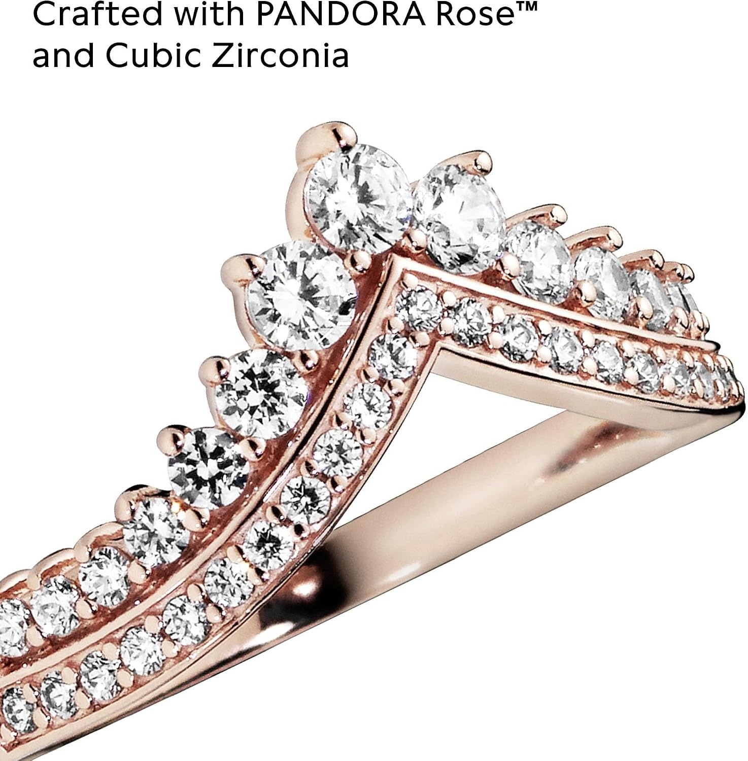 image:imagePANDORA Princess Wishbone Ring Rose Gold Ring for Women Layering Ring Gift for Her 14k Rose with Clear Cubic Zirconia With Gift Box