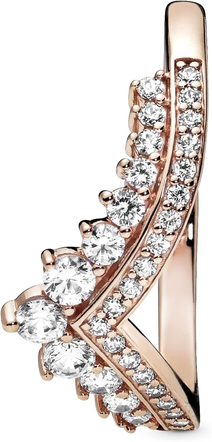 image:imagePANDORA Princess Wishbone Ring Rose Gold Ring for Women Layering Ring Gift for Her 14k Rose with Clear Cubic Zirconia With Gift Box