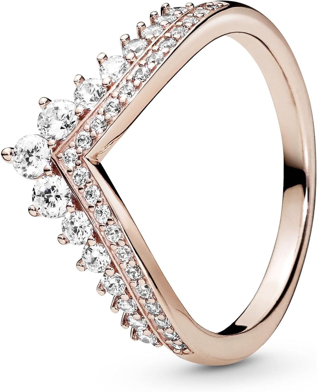 image:imagePANDORA Princess Wishbone Ring Rose Gold Ring for Women Layering Ring Gift for Her 14k Rose with Clear Cubic Zirconia With Gift Box