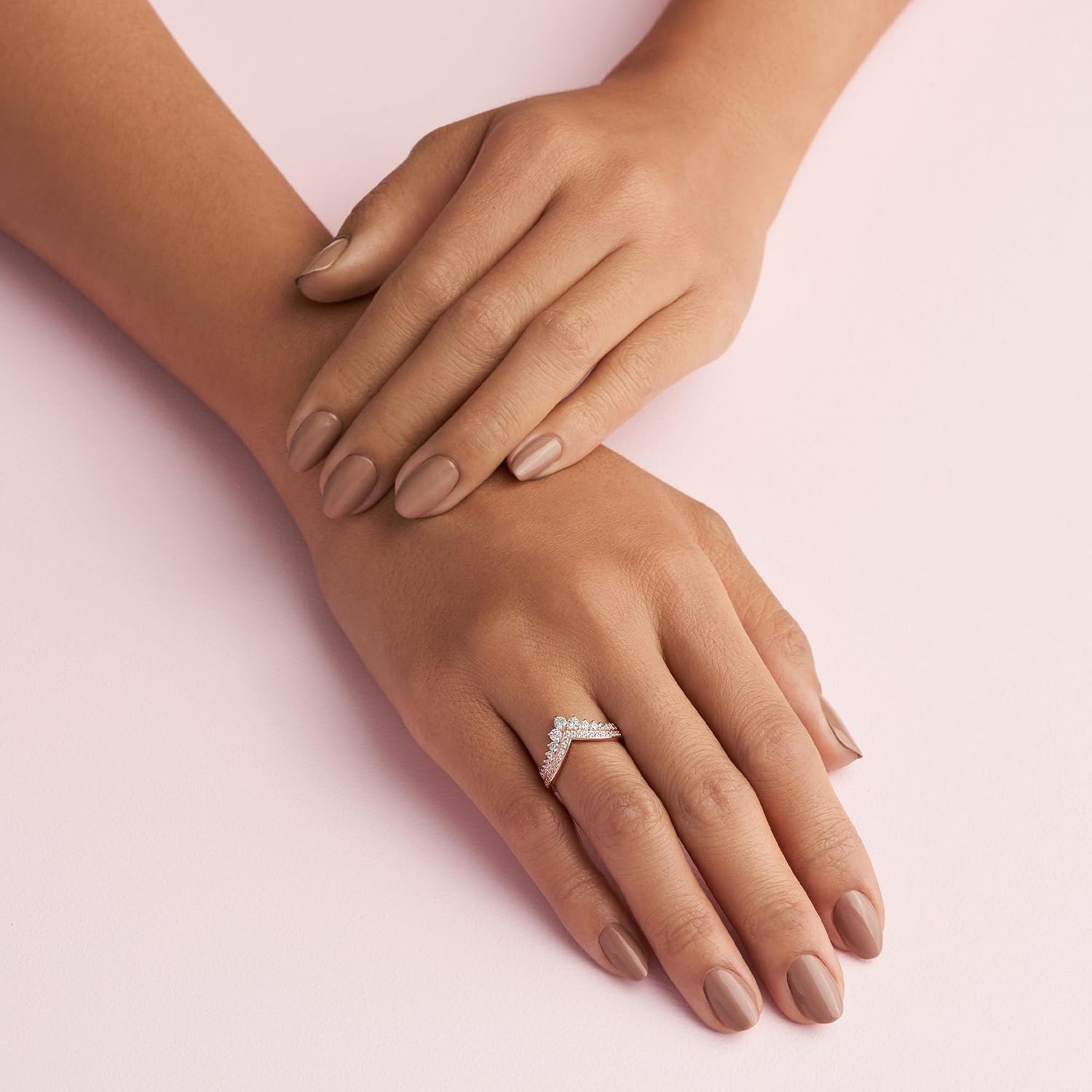 image:imagePANDORA Princess Wishbone Ring Rose Gold Ring for Women Layering Ring Gift for Her 14k Rose with Clear Cubic Zirconia With Gift Box
