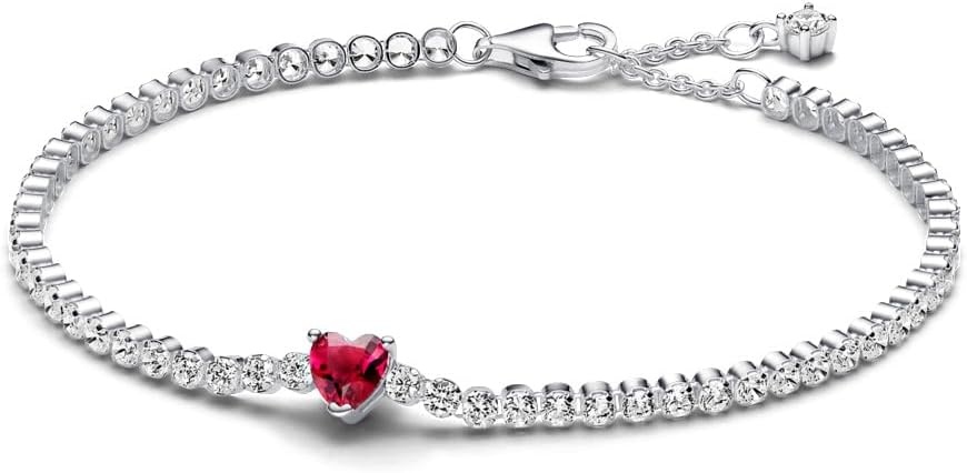 image:imagePANDORA Red Sparkling Heart Tennis Bracelet Gift for Her Sterling Silver with ManMade Crystal With Gift Box63 Inches