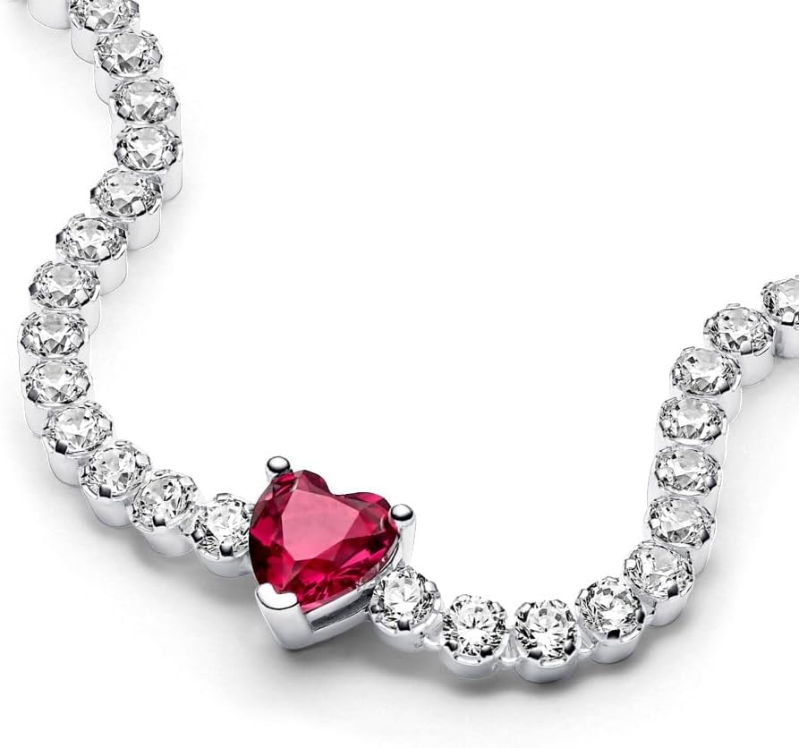 image:imagePANDORA Red Sparkling Heart Tennis Bracelet Gift for Her Sterling Silver with ManMade Crystal With Gift Box63 Inches