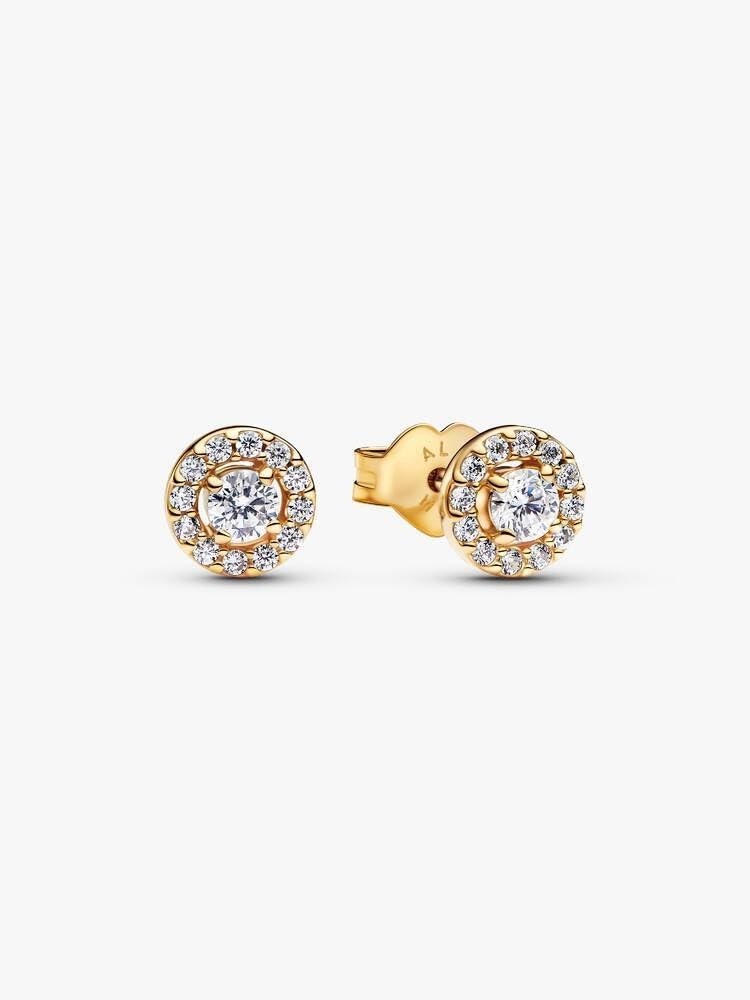 image:imagePANDORA Round Pav Halo Stud Earrings 14k Gold Plated amp Cubic Zirconia Jewelry for Women with Gift Box