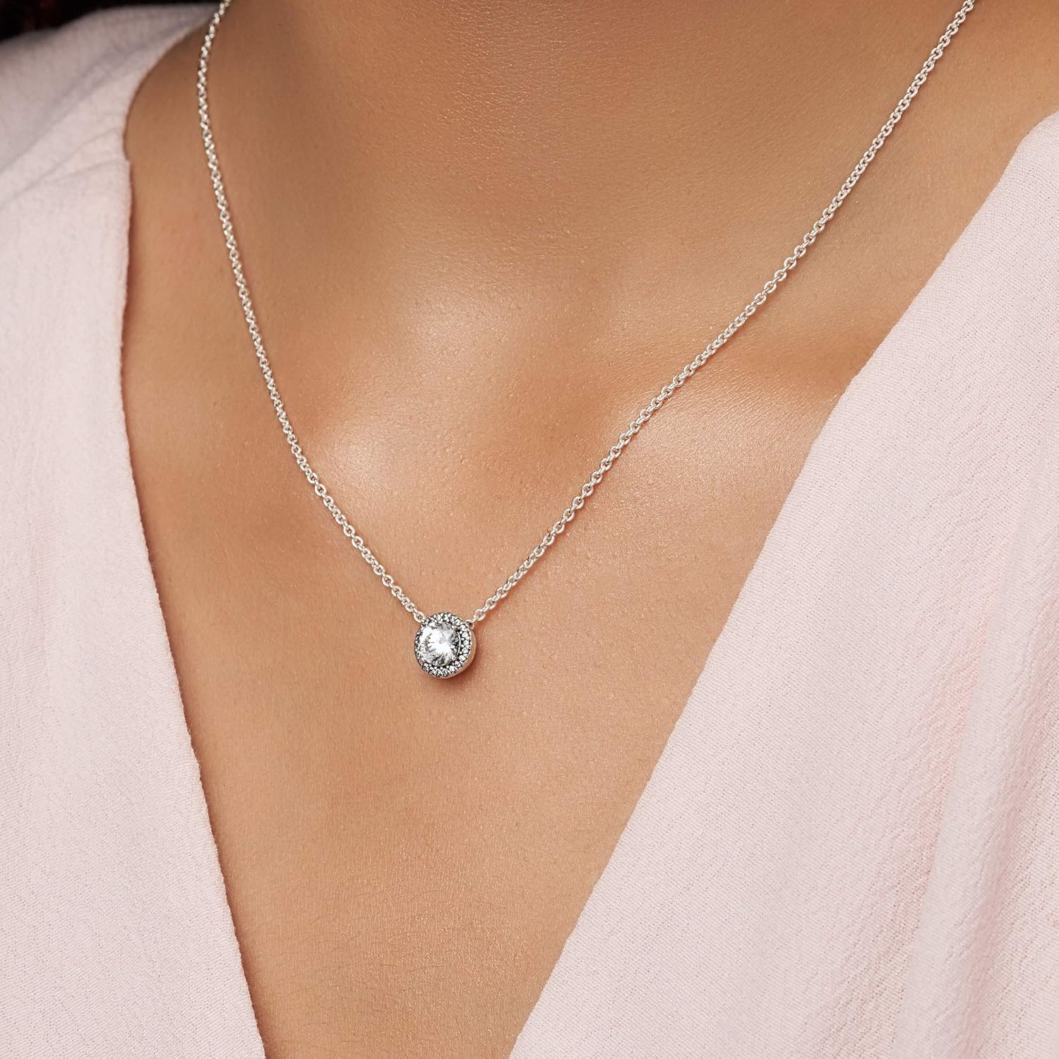 image:imagePANDORA Round Sparkle Halo Necklace Adjustable Cubic Zirconia Pendant Necklace for Women Everyday Jewelry for Her With Gift BoxSterling Silver