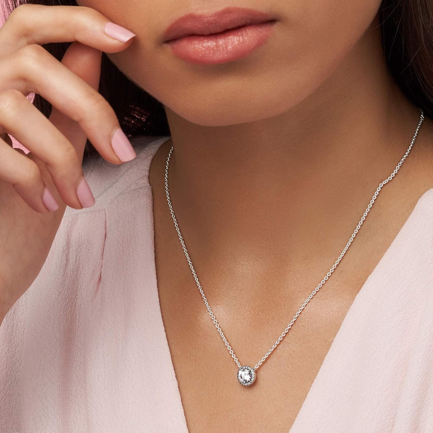 image:imagePANDORA Round Sparkle Halo Necklace Adjustable Cubic Zirconia Pendant Necklace for Women Everyday Jewelry for Her With Gift BoxSterling Silver