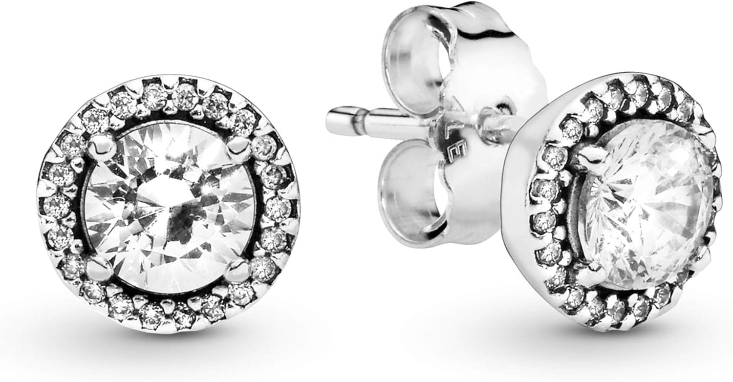 image:imagePANDORA Round Sparkle Stud Earrings Classic Earrings for Women Great Gift for Women Made with Sterling Silver amp Cubic Zirconia With Gift Box