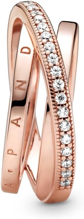 image:imagePANDORA Signature Crossover Pav Triple Band Ring Plated Ring with Cubic Zirconia Jewelry for Women Includes Gift Box14k rose goldplated unique metal blend