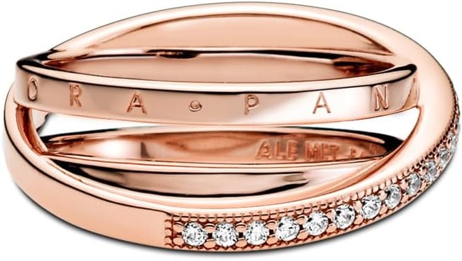 image:imagePANDORA Signature Crossover Pav Triple Band Ring Plated Ring with Cubic Zirconia Jewelry for Women Includes Gift Box14k rose goldplated unique metal blend