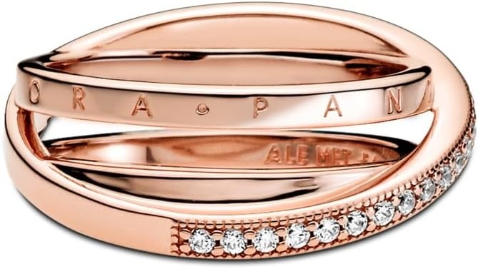 image:imagePANDORA Signature Crossover Pav Triple Band Ring Plated Ring with Cubic Zirconia Jewelry for Women Includes Gift Box14k rose goldplated unique metal blend