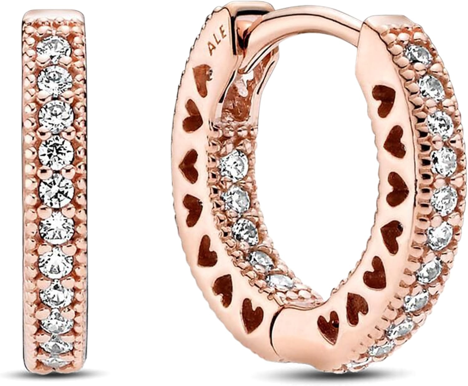 image:imagePANDORA Signature Pav Heart Hoop Earrings Gift for Her 14k Rose GoldPlated with Cubic Zirconia With Gift Box
