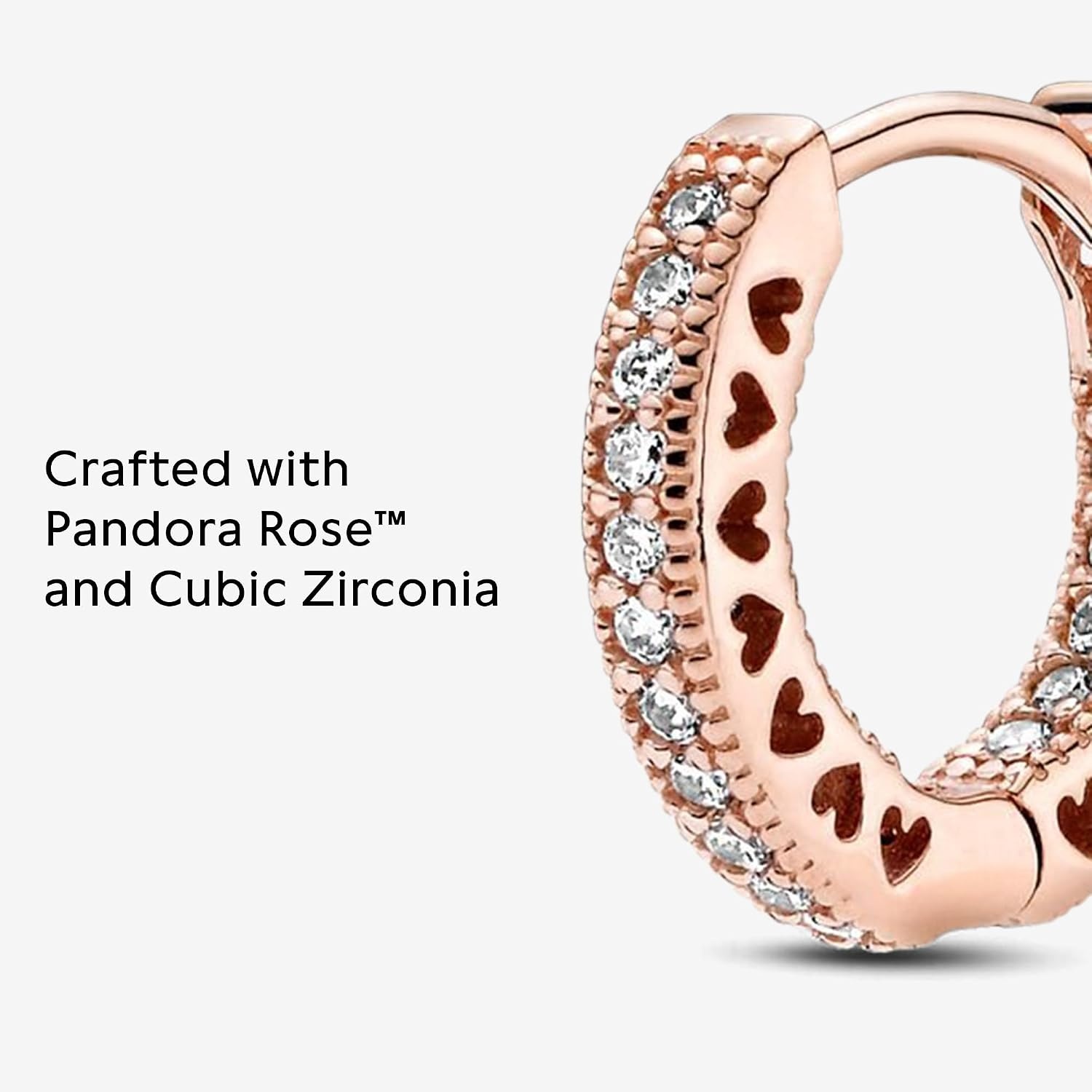 image:imagePANDORA Signature Pav Heart Hoop Earrings Gift for Her 14k Rose GoldPlated with Cubic Zirconia With Gift Box