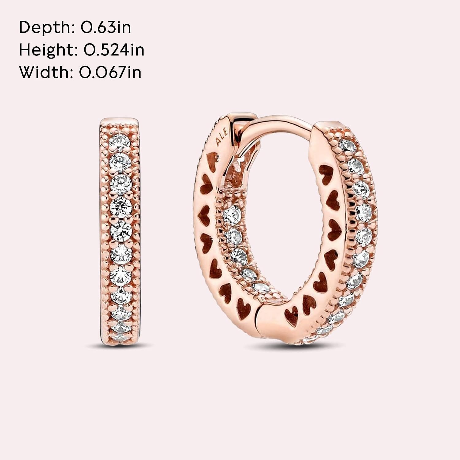 image:imagePANDORA Signature Pav Heart Hoop Earrings Gift for Her 14k Rose GoldPlated with Cubic Zirconia With Gift Box