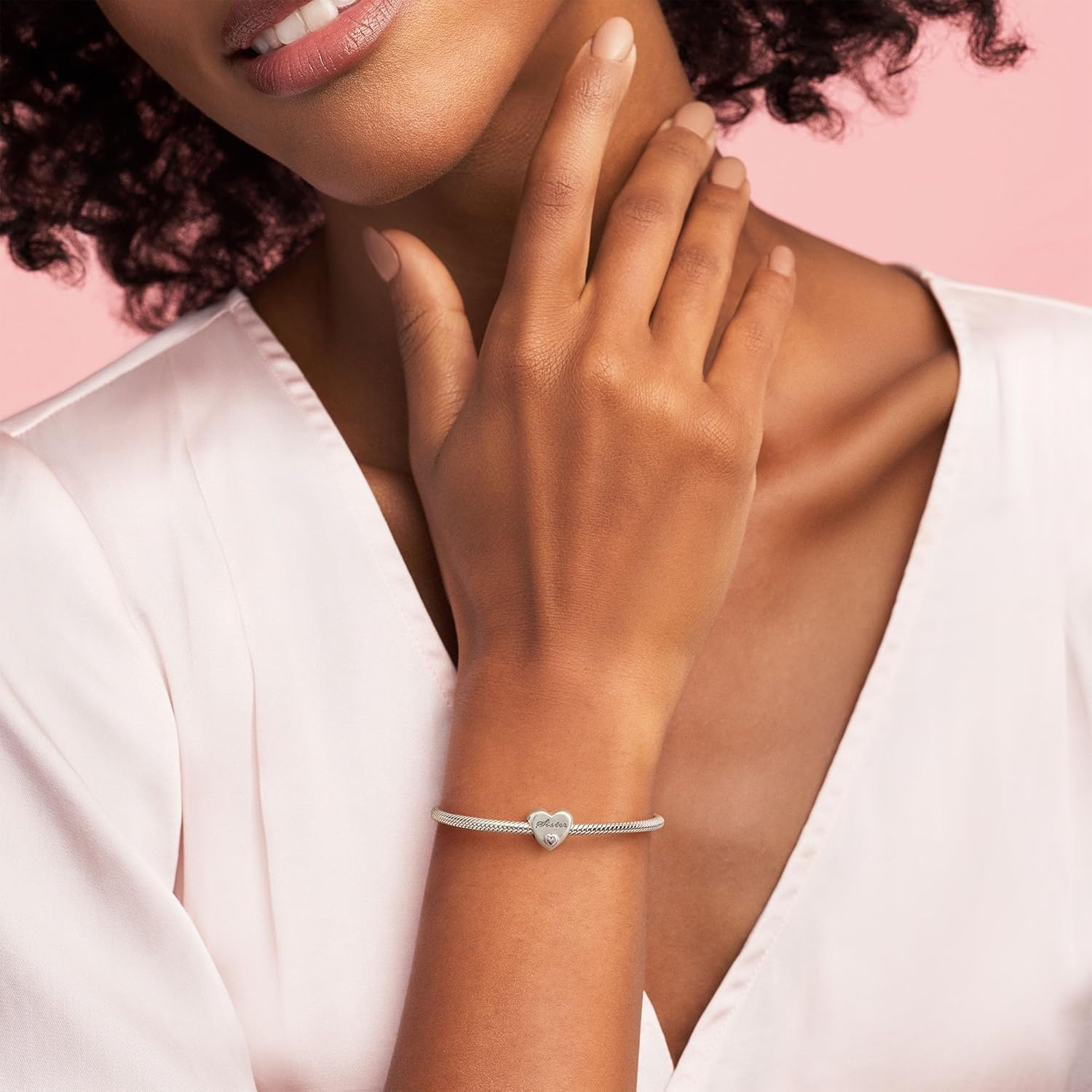 image:imagePANDORA Sisters Love Charm Compatible Moments Jewelry for Women Sterling Silver Bracelet Charm with Cubic Zirconia Gift with Gift Box