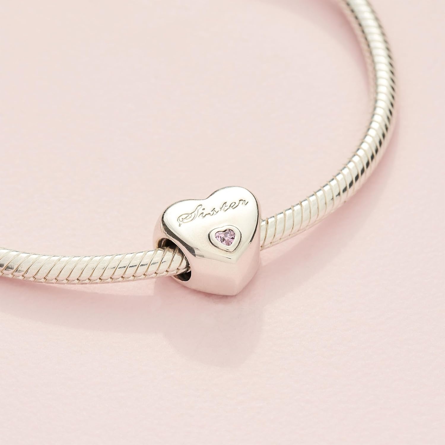 image:imagePANDORA Sisters Love Charm Compatible Moments Jewelry for Women Sterling Silver Bracelet Charm with Cubic Zirconia Gift with Gift Box