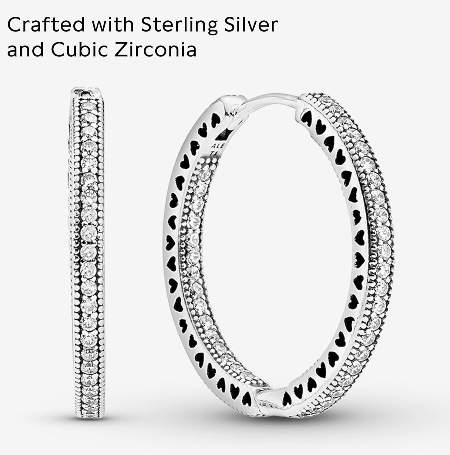 image:imagePANDORA Sparkle amp Hearts Hoop Earrings Elegant Earrings for Women Gift for Her Sterling Silver amp Cubic Zirconia With Gift Box