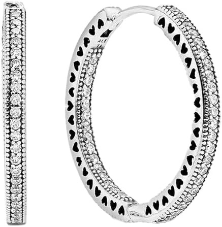 image:imagePANDORA Sparkle amp Hearts Hoop Earrings Elegant Earrings for Women Gift for Her Sterling Silver amp Cubic Zirconia With Gift Box
