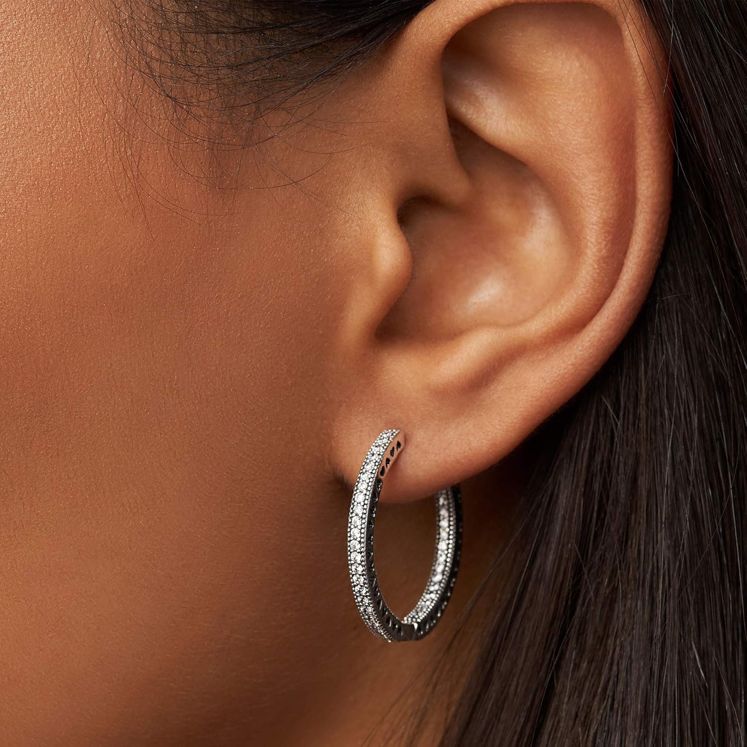 image:imagePANDORA Sparkle amp Hearts Hoop Earrings Elegant Earrings for Women Gift for Her Sterling Silver amp Cubic Zirconia With Gift Box