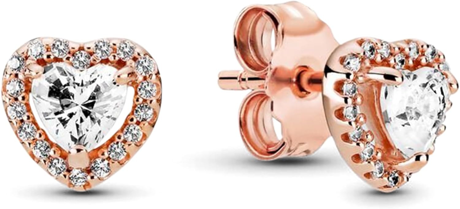 image:imagePANDORA Sparkling Elevated Heart Stud Earrings Stackable Earrings for Women Gift for Her 14k Rose Gold amp Cubic Zirconia With Gift Box