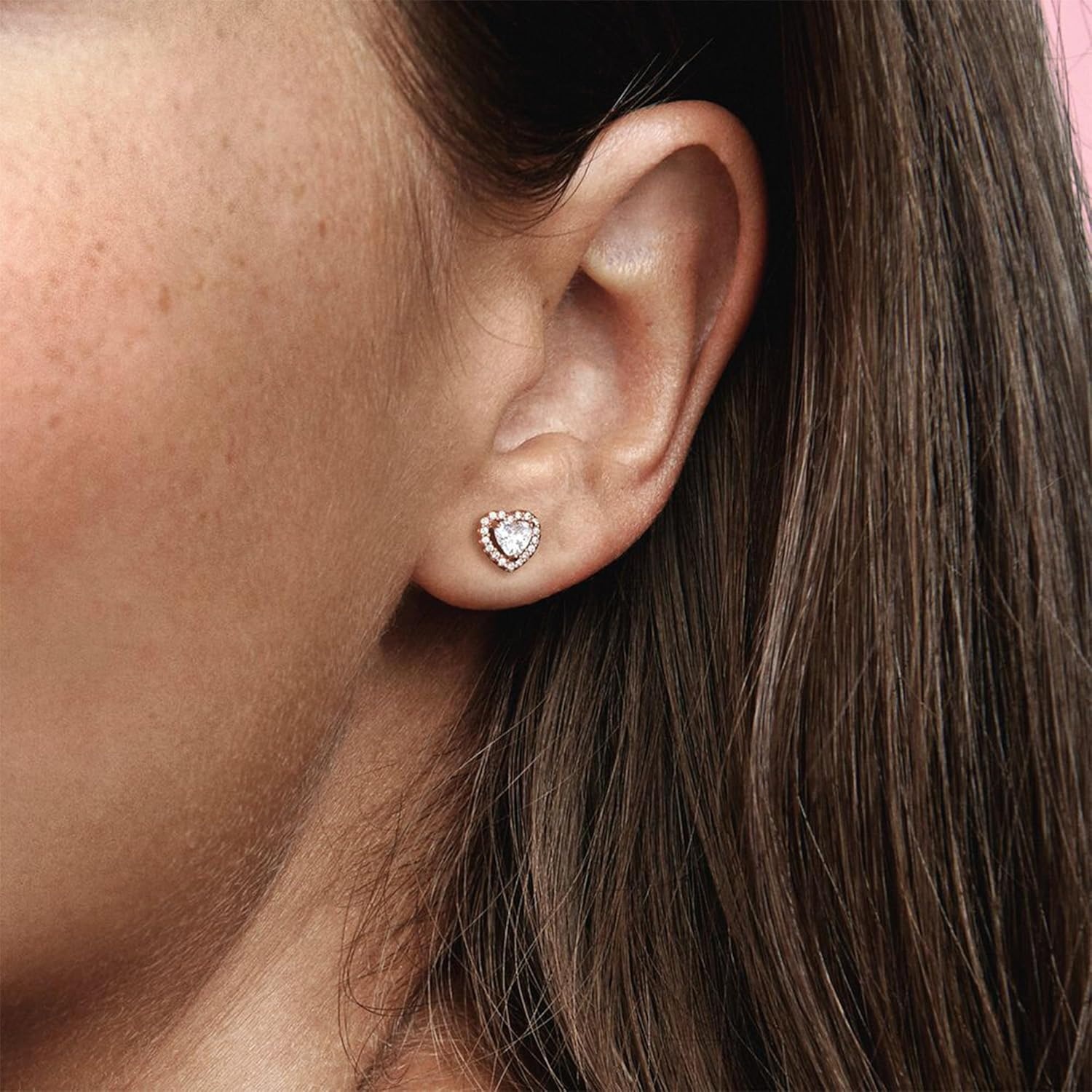 image:imagePANDORA Sparkling Elevated Heart Stud Earrings Stackable Earrings for Women Gift for Her 14k Rose Gold amp Cubic Zirconia With Gift Box