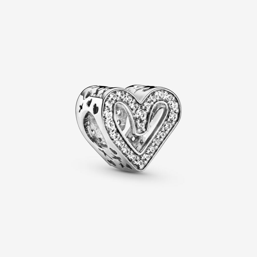 image:imagePANDORA Sparkling Freehand Heart Charm Gift for Her Compatible with PANDORA Moments Sterling Silver with Cubic Zirconia With Gift Box
