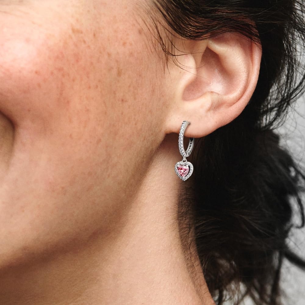 image:imagePANDORA Sparkling Halo Heart Hoop Earrings Elegant Earrings for Women Gift for Her Made with Sterling Silver amp Cubic Zirconia With Gift Box