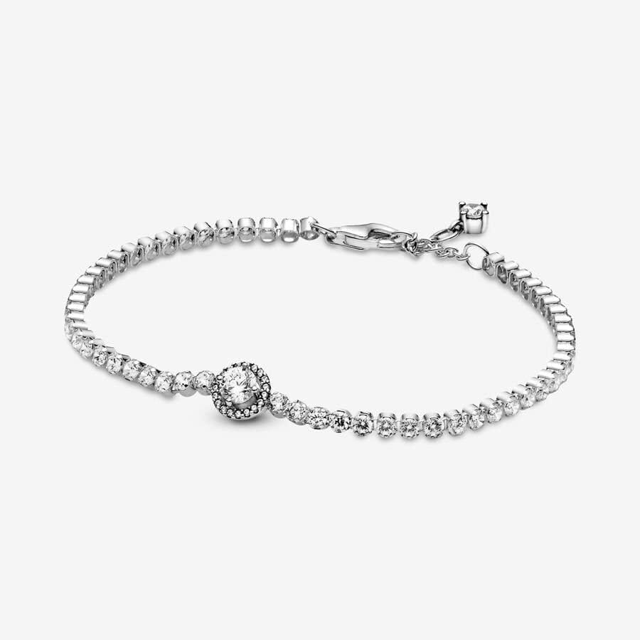 image:imagePANDORA Sparkling Halo Tennis Bracelet Silver Bracelet for Women Gift for Her Sterling Silver amp Cubic Zirconia With Gift Box71 Inches