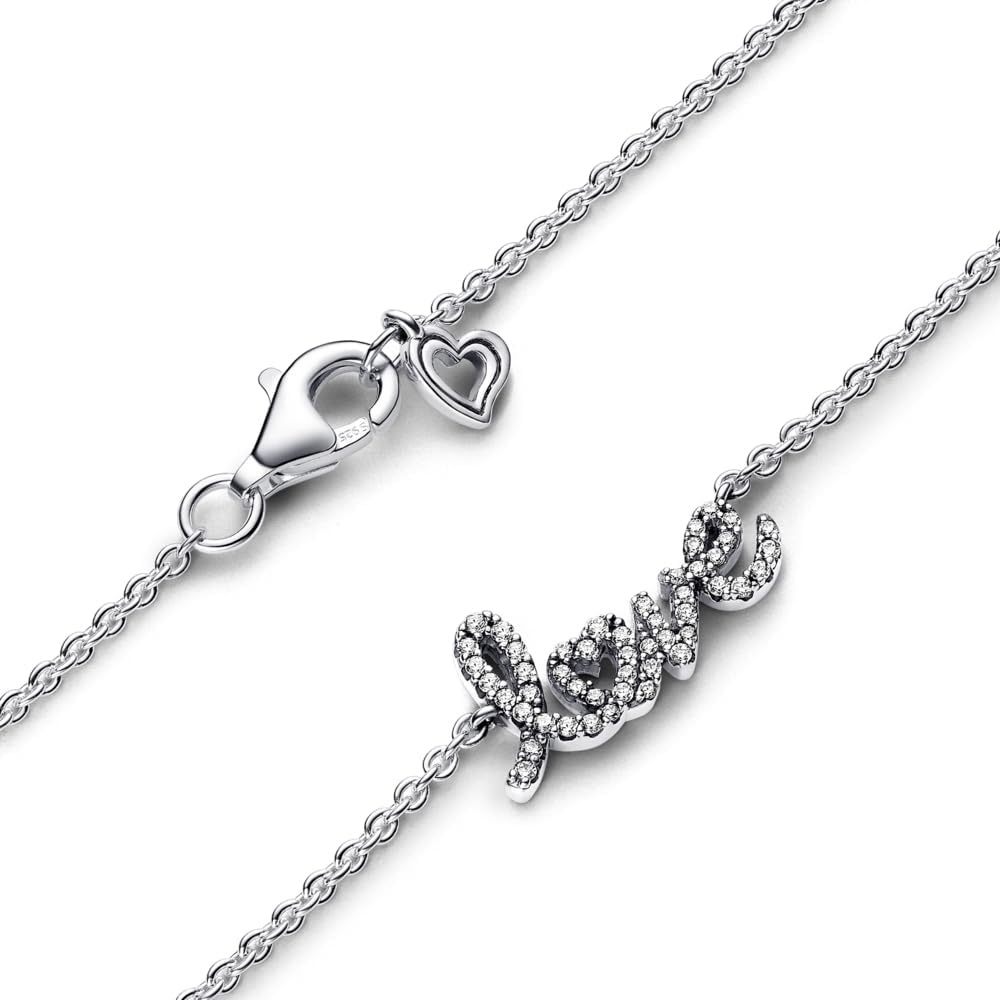 image:imagePANDORA Sparkling Handwritten Love Collier Necklace Sterling Silver Necklace with Cubic Zirconia for Women PANDORA Moments Jewelry Gift for Women Includes Gift Box 177