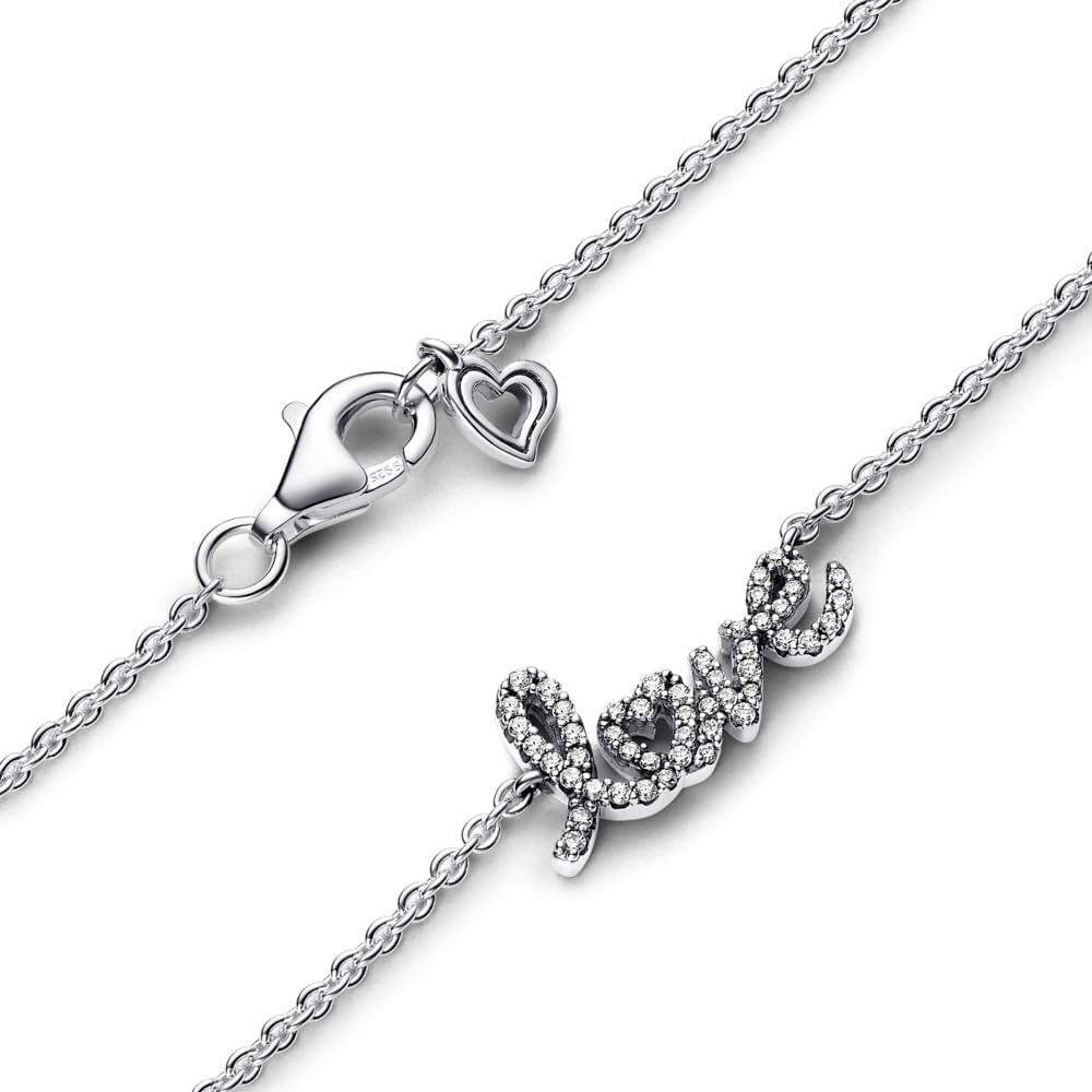 image:imagePANDORA Sparkling Handwritten Love Collier Necklace Sterling Silver Necklace with Cubic Zirconia for Women PANDORA Moments Jewelry Gift for Women Includes Gift Box 177