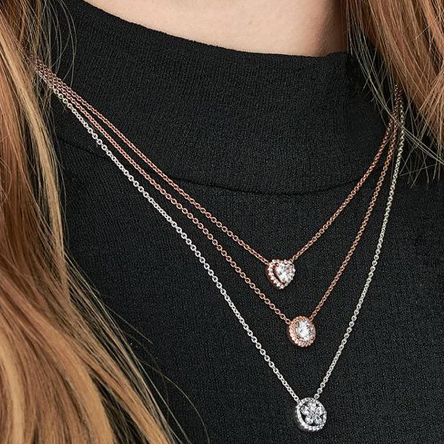image:imagePANDORA Sparkling Heart Collier Necklace Adjustable Jewelry with Lobster Clasp Gift for Her 14k Rose Gold amp Cubic Zirconia With Gift Box 177