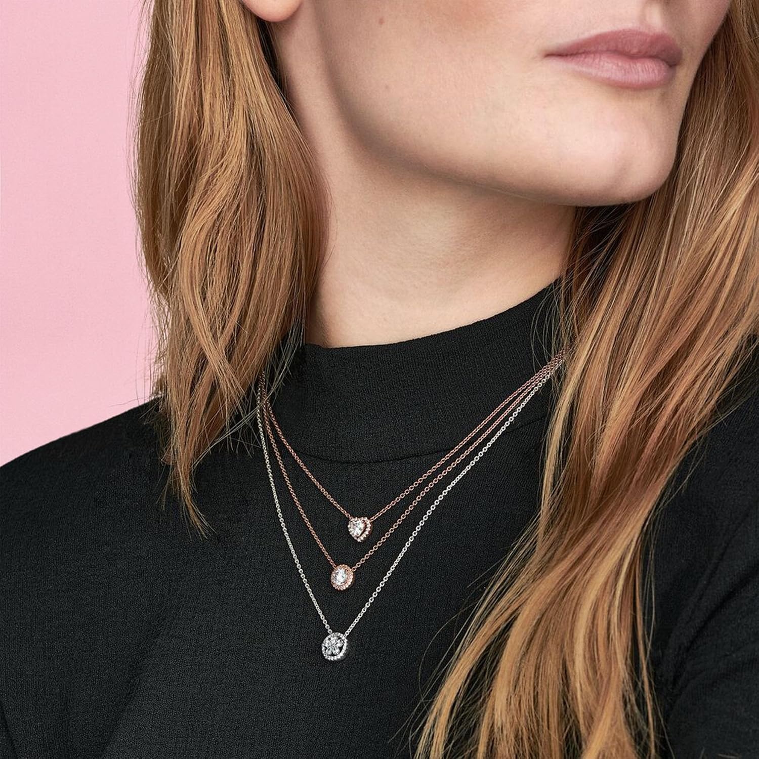 image:imagePANDORA Sparkling Heart Collier Necklace Adjustable Jewelry with Lobster Clasp Gift for Her 14k Rose Gold amp Cubic Zirconia With Gift Box 177