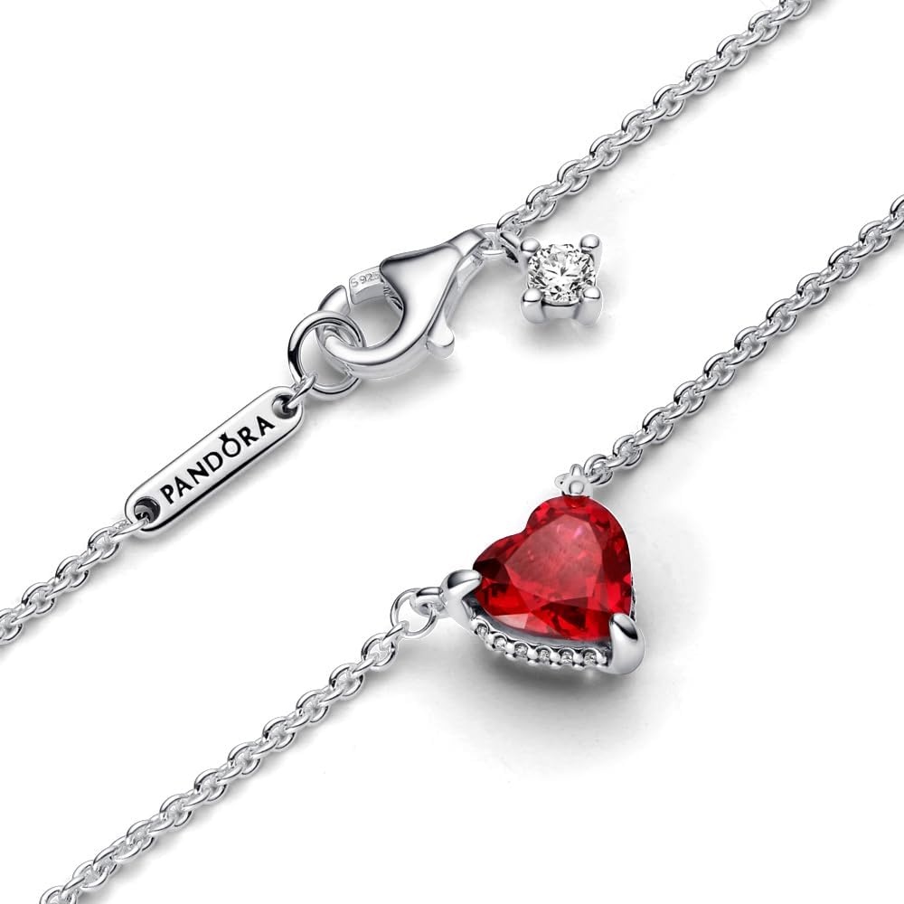image:imagePANDORA Sparkling Heart Halo Pendant Collier Necklace Red Crystal Jewelry Necklace Pav Halo Heart Design Romantic Jewelry for Her with Gift Box Adjustable Sterling Silver Chain 177