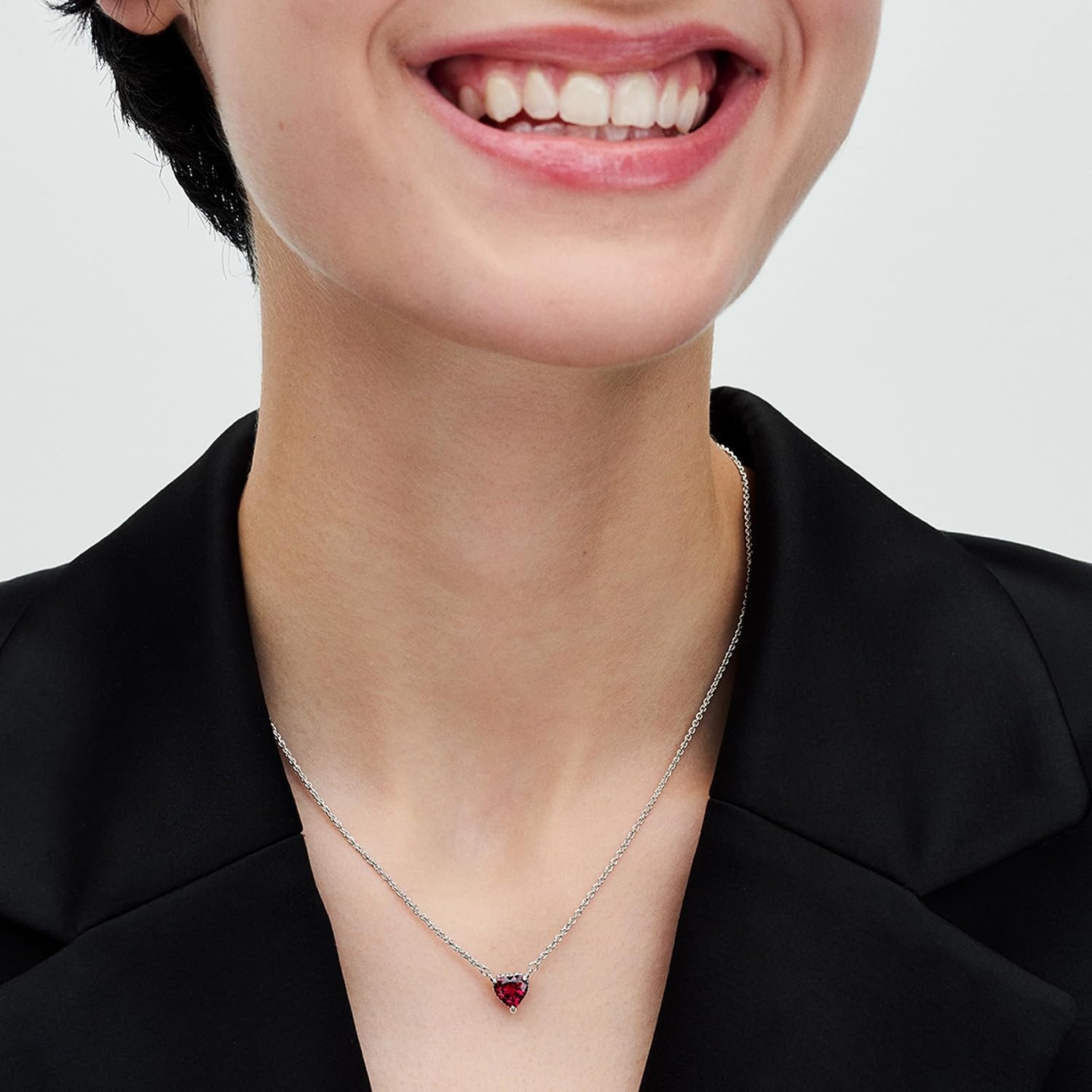 image:imagePANDORA Sparkling Heart Halo Pendant Collier Necklace Red Crystal Jewelry Necklace Pav Halo Heart Design Romantic Jewelry for Her with Gift Box Adjustable Sterling Silver Chain 177