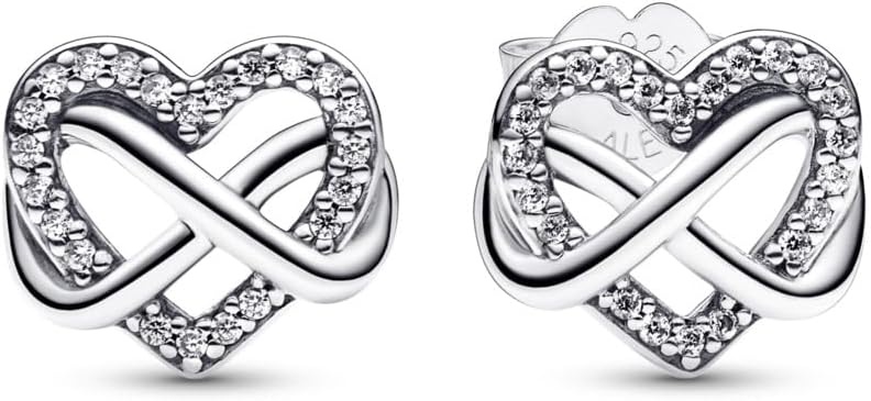 image:imagePANDORA Sparkling Infinity Heart Stud Earrings Gift for Her Sterling Silver Stud Earrings with Cubic Zirconia for Women With Gift Box