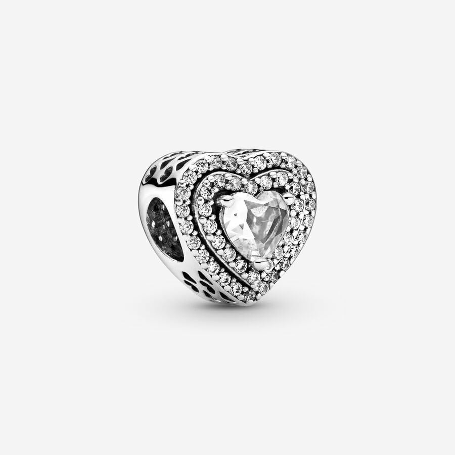 image:imagePANDORA Sparkling Leveled Hearts Charm Gift for Her Compatible Moments Sterling Silver with Cubic Zirconia With Gift Box