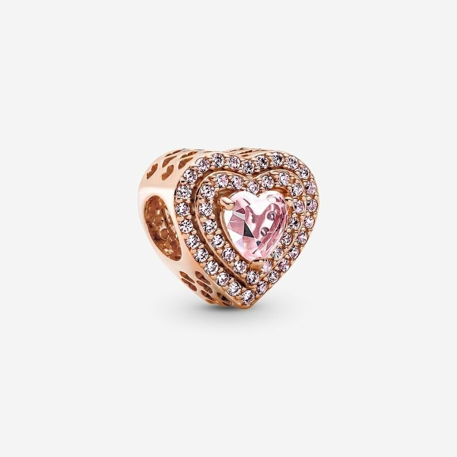 image:imagePANDORA Sparkling Levelled Heart Charm Gift for Her Compatible Moments Rose with Cubic Zirconia amp ManMade Crystal With Gift Box