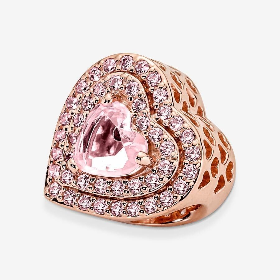 image:imagePANDORA Sparkling Levelled Heart Charm Gift for Her Compatible Moments Rose with Cubic Zirconia amp ManMade Crystal With Gift Box