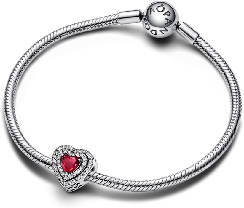 image:imagePANDORA Sparkling Red Leveled Heart Charm Compatible with PANDORA Moments Stunning Womens Jewelry Gift for Her Sterling Silver amp ManMade Crystal With Gift Box