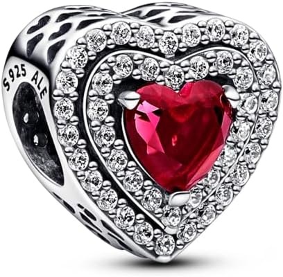 image:imagePANDORA Sparkling Red Leveled Heart Charm Compatible with PANDORA Moments Stunning Womens Jewelry Gift for Her Sterling Silver amp ManMade Crystal With Gift Box