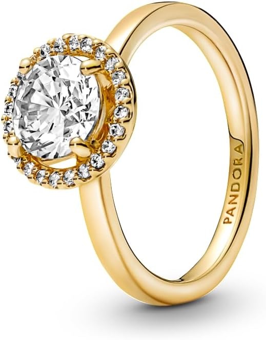 image:imagePANDORA Sparkling Round Halo Ring Statement or Promise Ring for Women Gift for Her Jewelry for Women Shine 14k Gold with Clear Cubic Zirconia With Gift Box