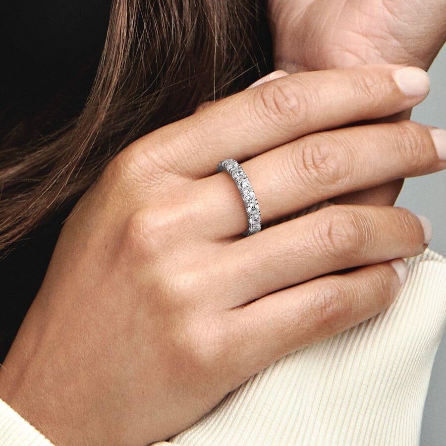 image:imagePANDORA Sparkling Row Eternity Ring Silver Ring for Women Layering or Stackable Ring Gift for Her Sterling Silver with Clear Cubic Zirconia With Gift Box