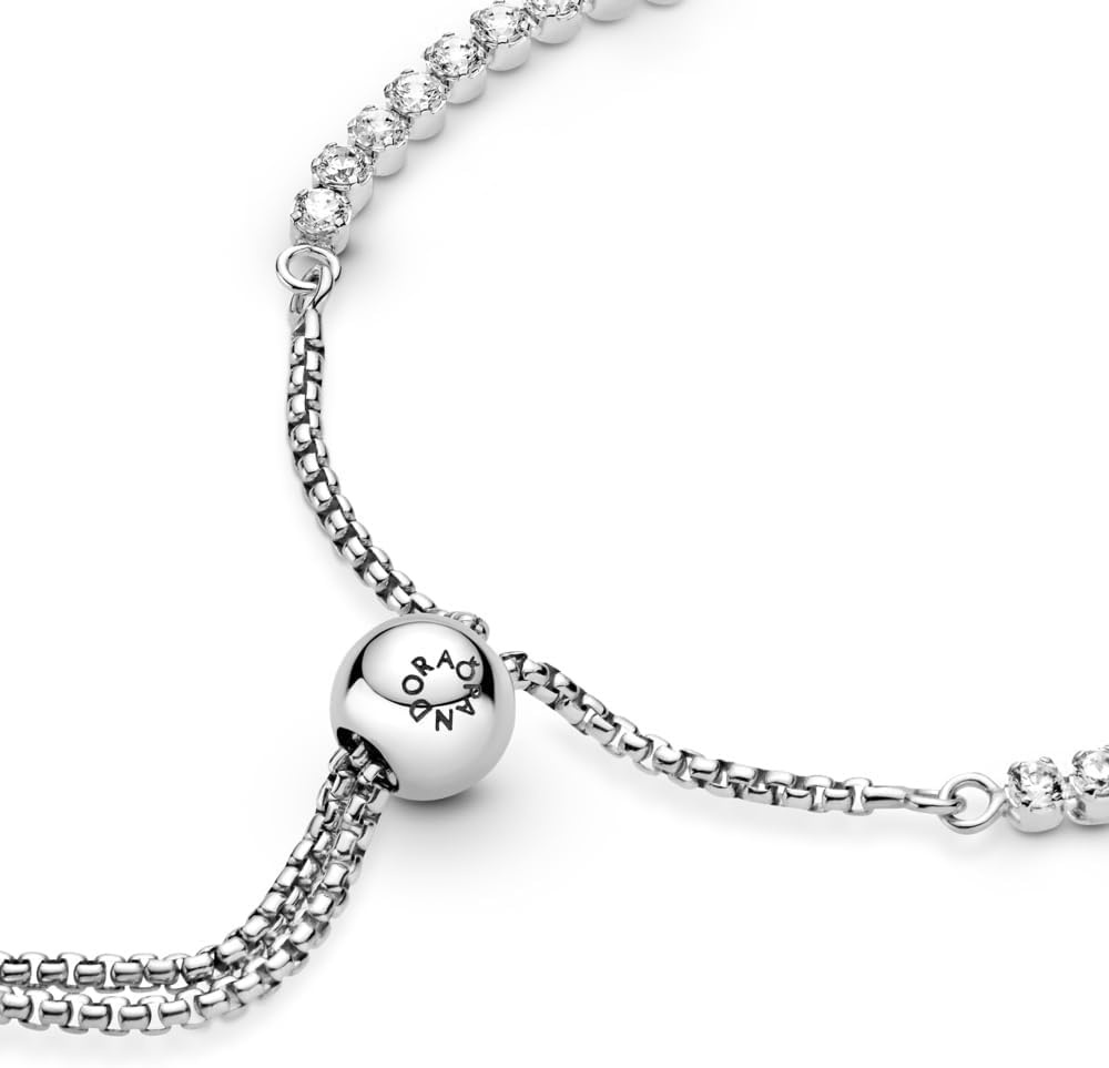 image:imagePANDORA Sparkling Slider Tennis Bracelet Adjustable Slider Bracelet Jewelry for Women with Gift Box Sterling Silver amp Cubic Zirconia98 Centimeters