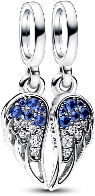 image:imagePANDORA Sparkling Splittable Angel Wings Dangle Charm Compatible Me Moments Sterling Silver with Blue ManMade Crystals Gift for Her With Gift Box