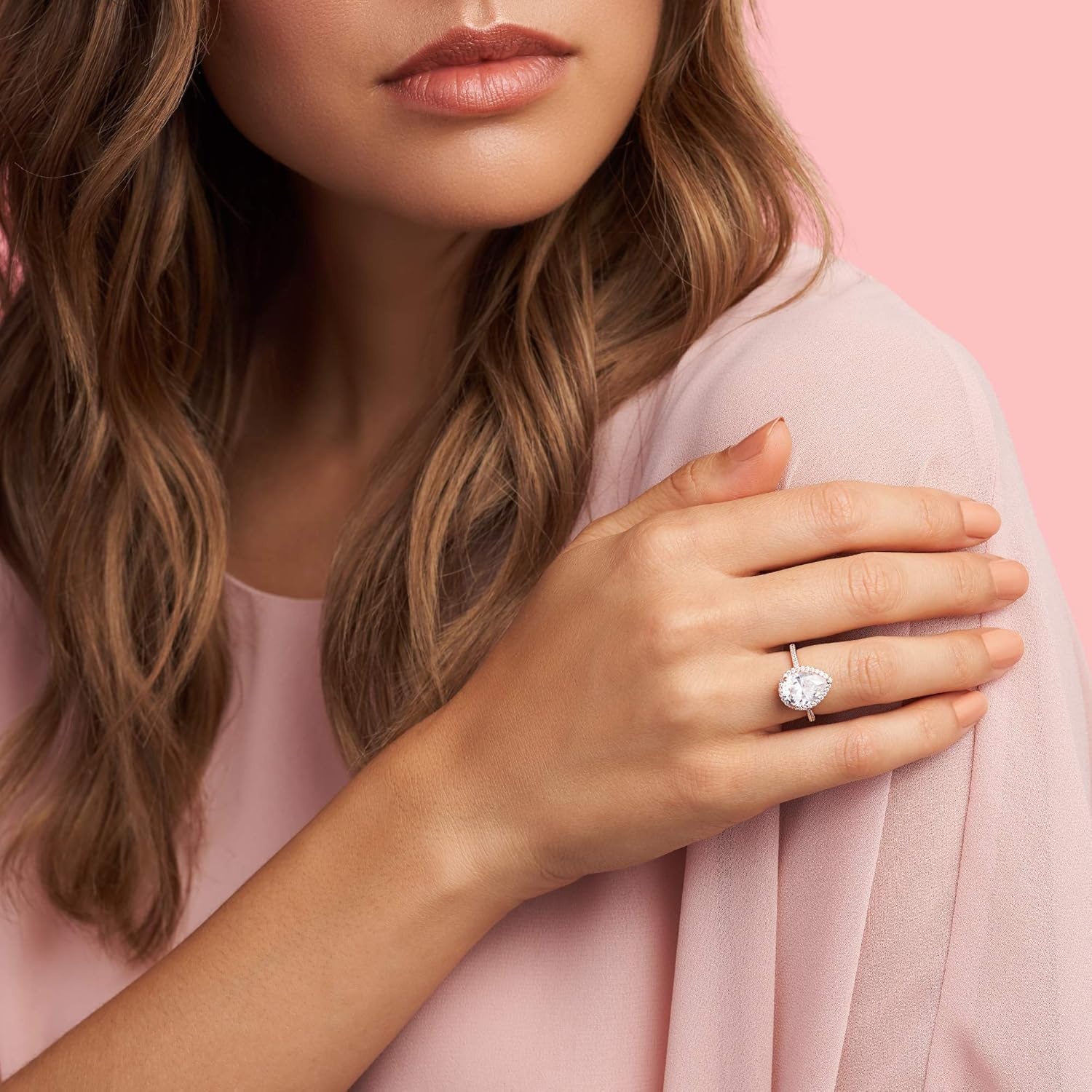 image:imagePANDORA Sparkling Teardrop Halo Ring Rose 14k Rose Gold Ring for Women Layering or Stackable Ring Gift for Her With Gift BoxRose Gold