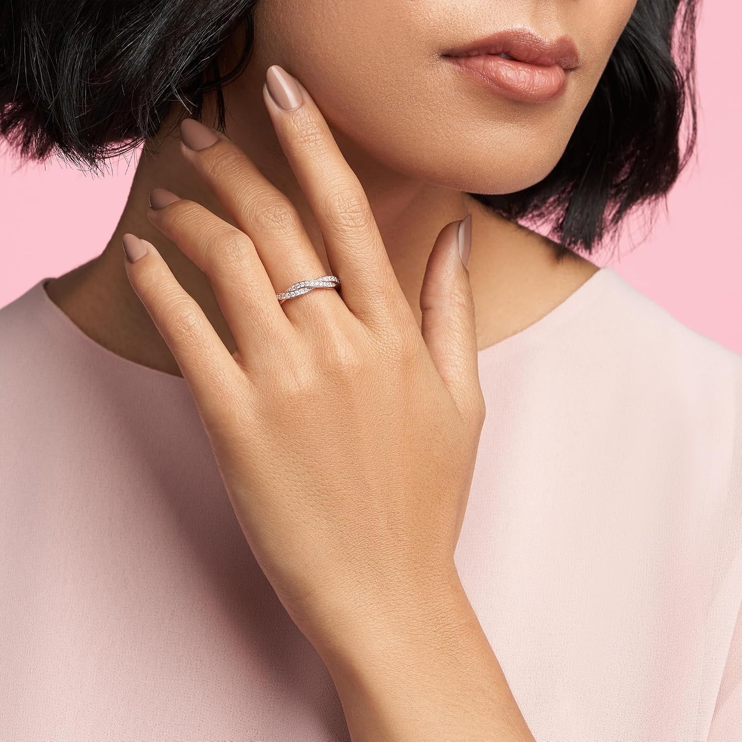 image:imagePANDORA Sparkling Twisted Lines Ring Gift for Her Ring for Women Clear Cubic Zirconia With Gift BoxRose Gold