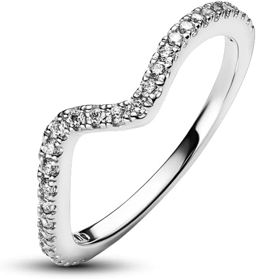 image:imagePANDORA Sparkling Wave Ring Ring for Women Layering or Stackable Ring Gift for Her Sterling Silver with Clear Cubic Zirconia With Gift BoxSterling Silver