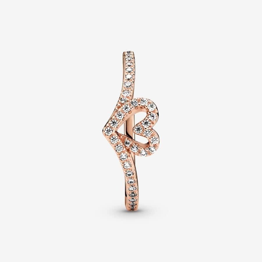 image:imagePANDORA Sparkling Wishbone Heart Ring Stackable Ring for Women Gift for Her with Clear Cubic Zirconia With Gift BoxRose Gold