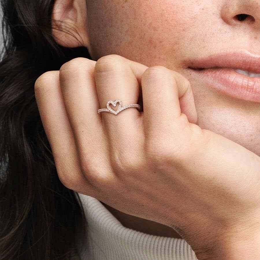 image:imagePANDORA Sparkling Wishbone Heart Ring Stackable Ring for Women Gift for Her with Clear Cubic Zirconia With Gift BoxRose Gold