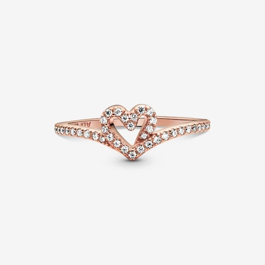 image:imagePANDORA Sparkling Wishbone Heart Ring Stackable Ring for Women Gift for Her with Clear Cubic Zirconia With Gift BoxRose Gold