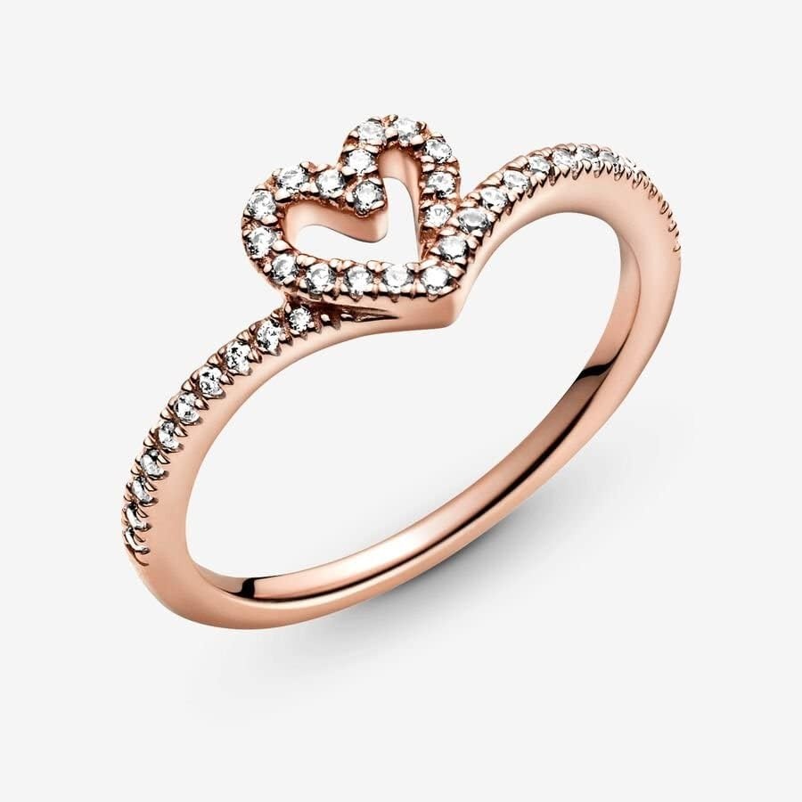 image:imagePANDORA Sparkling Wishbone Heart Ring Stackable Ring for Women Gift for Her with Clear Cubic Zirconia With Gift BoxRose Gold