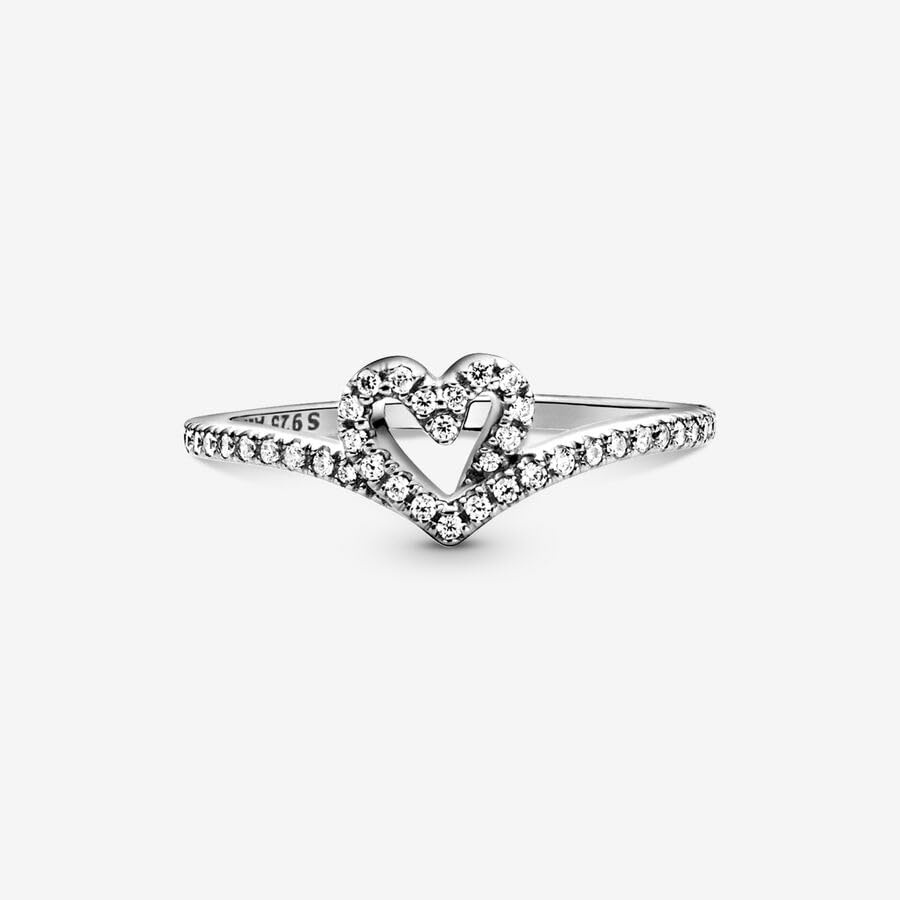 image:imagePANDORA Sparkling Wishbone Heart Ring Stackable Ring for Women Gift for Her with Clear Cubic Zirconia With Gift BoxSterling Silver